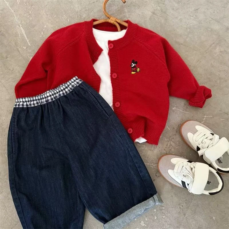 儿童长裤2025秋季新款男女童纯色牛仔休闲裤宝宝拼接直筒裤50668