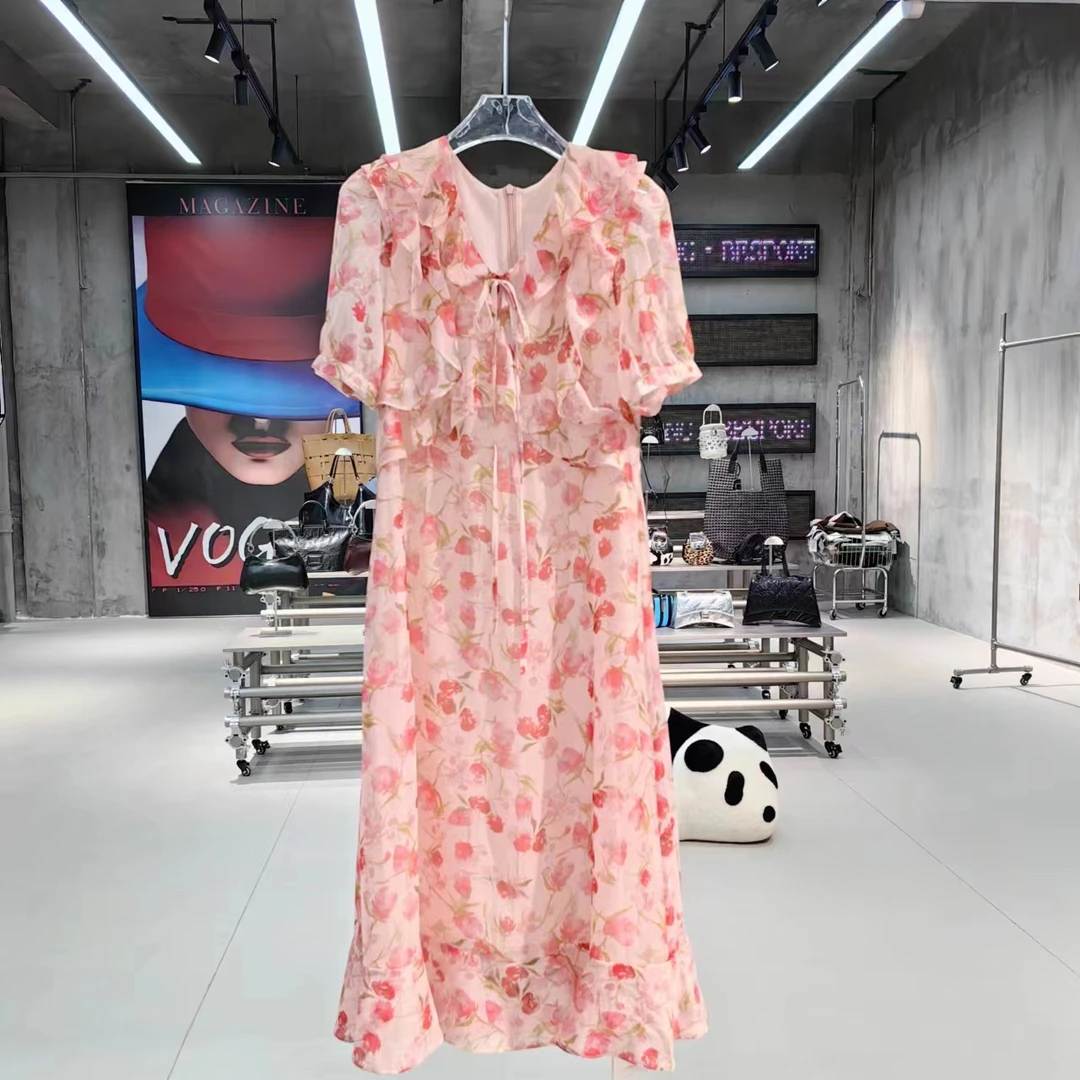 【桃落晚晴】碎花裙子显瘦女装连衣裙气质女士夏季收腰236-109