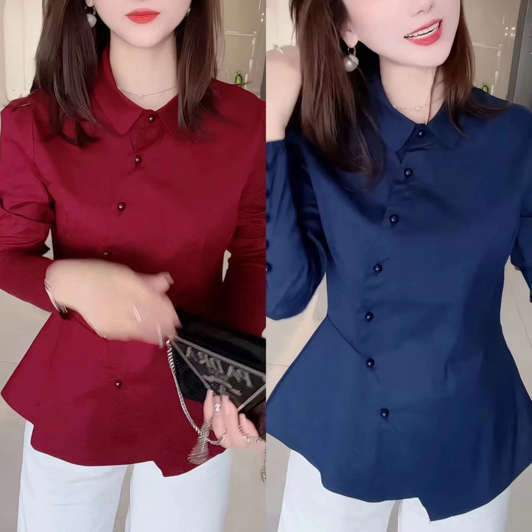 春秋冬上衣衬衫衬衣款不对称百搭长袖纯色