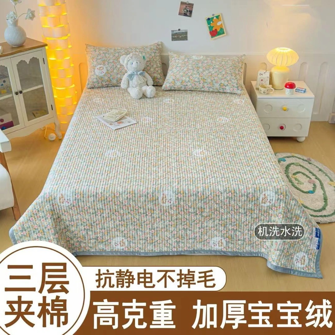 新品宝宝绒床盖防滑榻榻米夹棉机洗双面三层加厚多功能