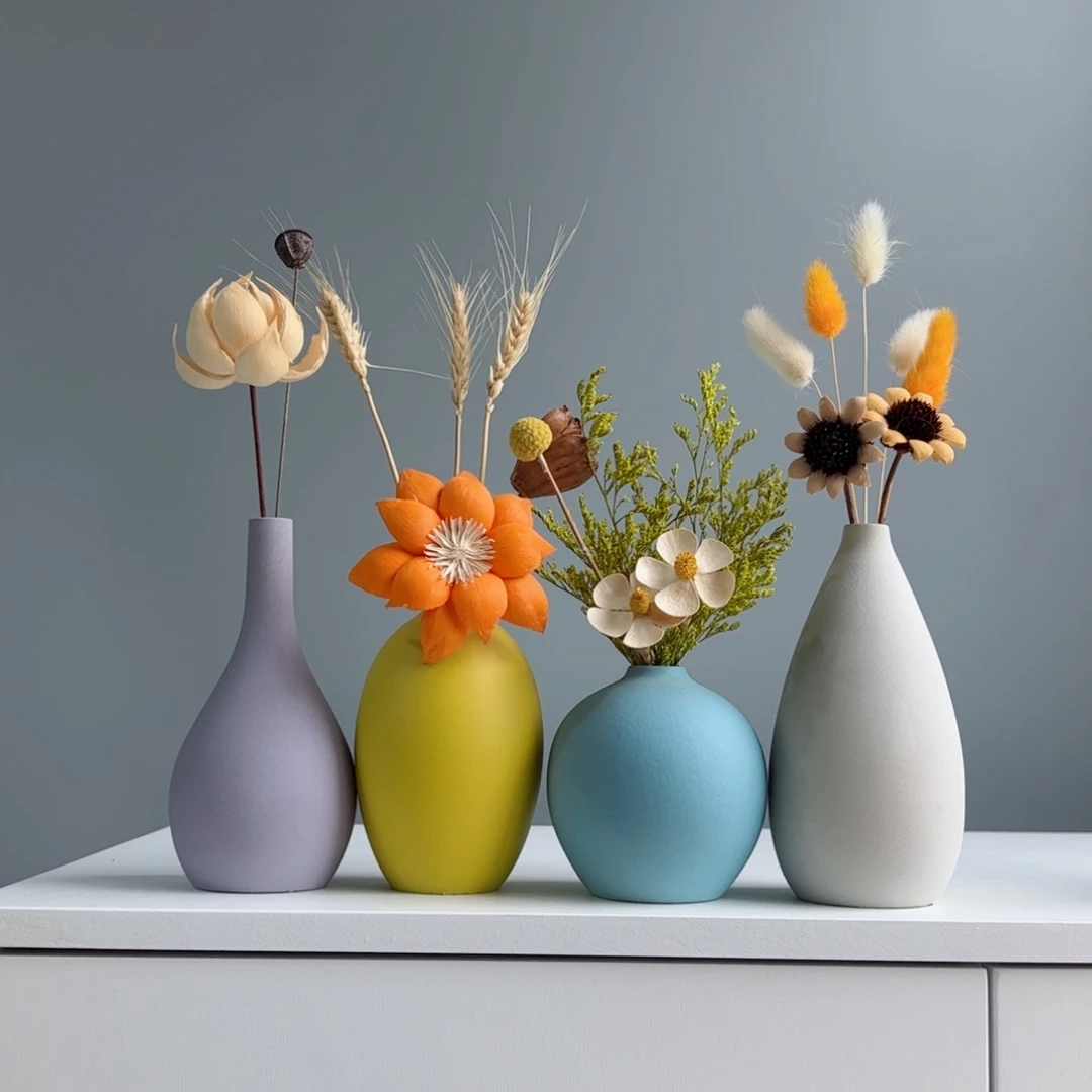 摆件陶瓷小花瓶摆件含花总高约20-30cm