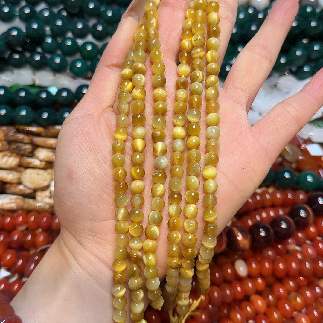 玛瑙/玉髓未镶嵌珠宝半成品A货6mm金虎眼一条