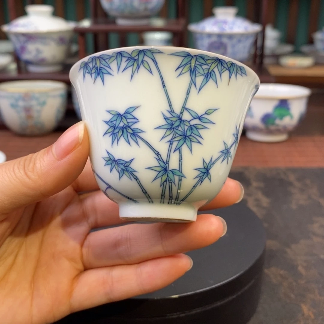 柴胎斗彩竹子铃铛杯