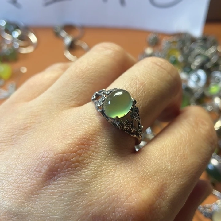 蛇纹石玉银S925镶嵌戒指