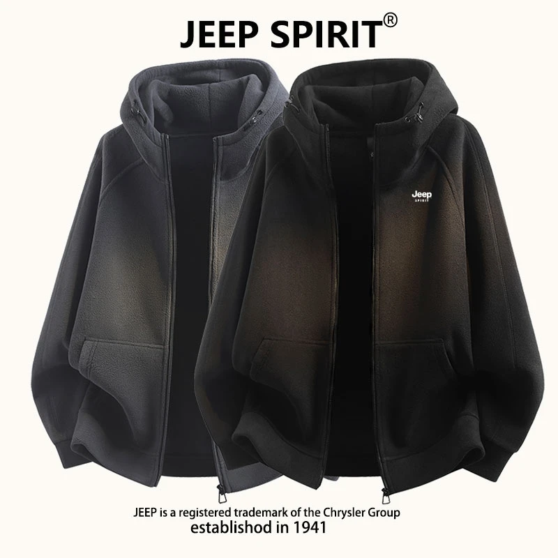 JEEPSPIRIT加厚大码卫衣外套连帽上衣保暖休闲加绒宽松潮流奥粒绒