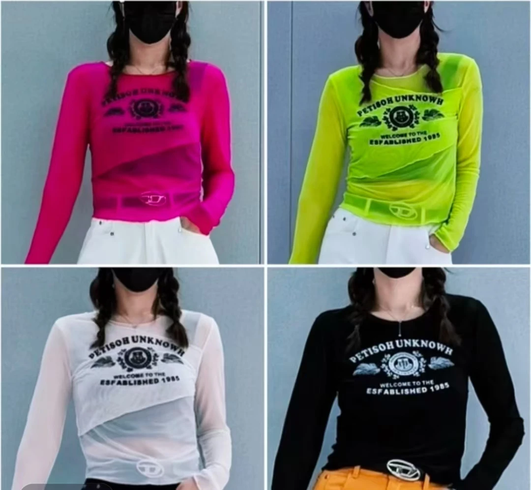 纤瑞雪夏季503款网纱短袖时尚潮流T恤