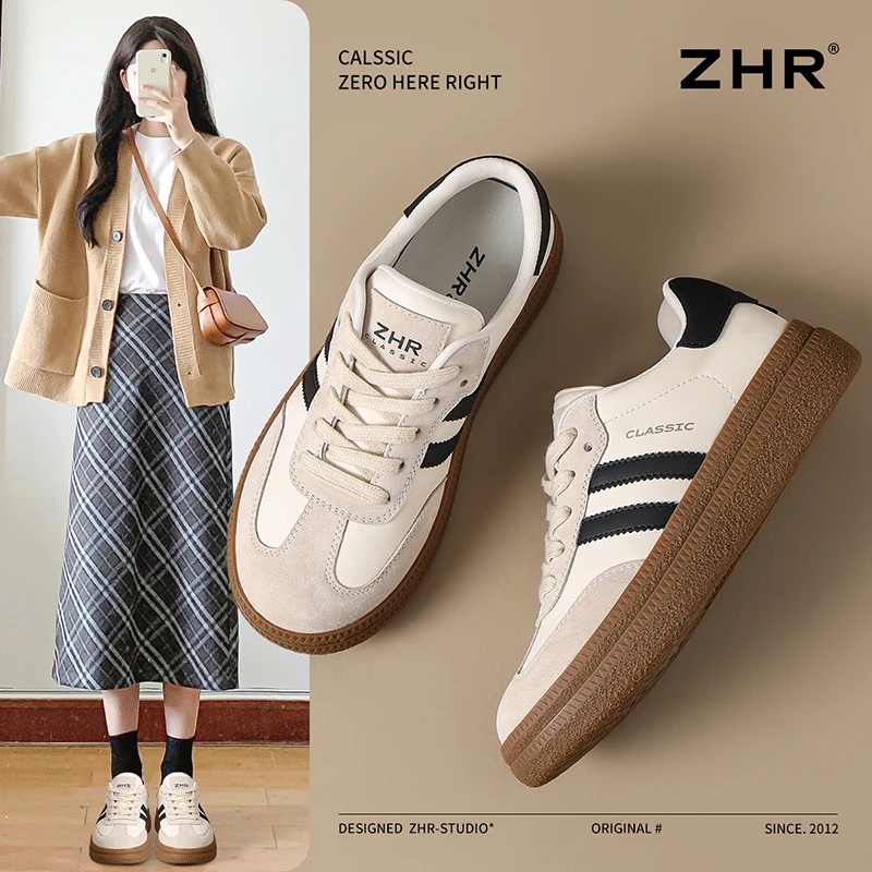 ZHR则则德训鞋女2025春季新款运动板鞋小白鞋复古百搭厚底休闲鞋