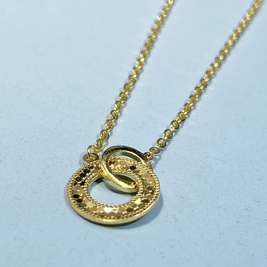 坠链均足银 999金足银时尚百搭轻奢鱼鳞双环项链环环相扣气质项链