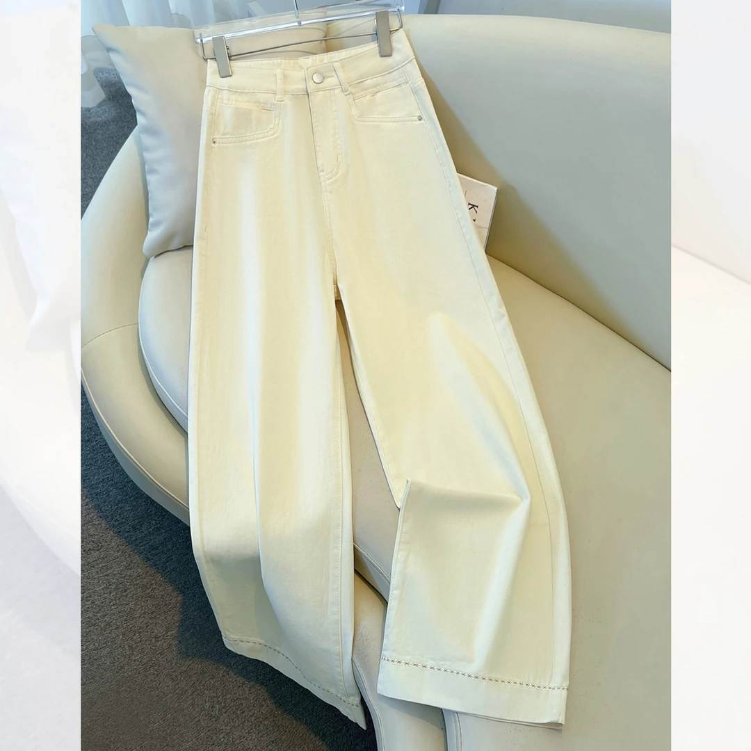 高腰米白色牛仔裤女春秋季2025新款爆款宽松垂感直筒裤时尚阔腿裤