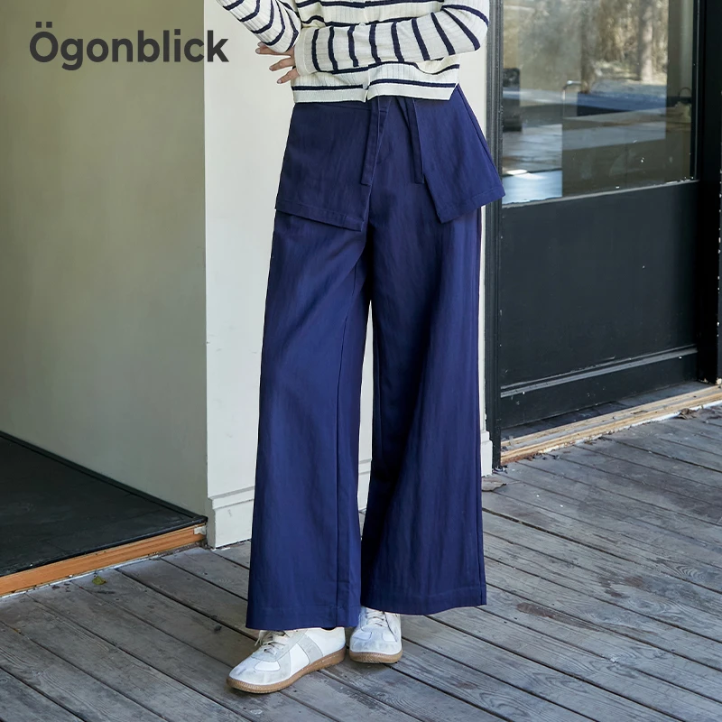 北欧时刻设计感假两件裙裤休闲裤女春季复古宽松直筒长裤阔腿裤子