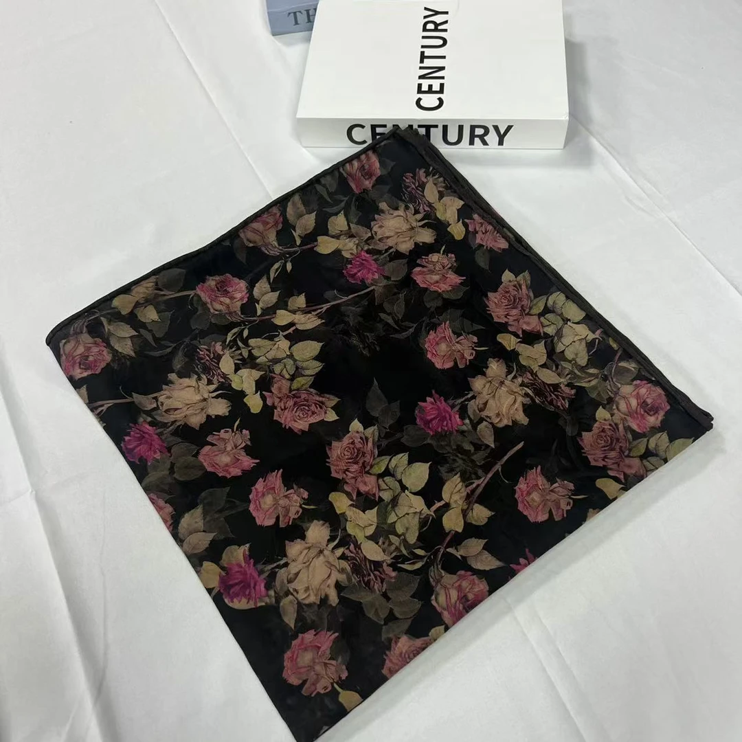 140香云纱方巾-枝摇影曳 135cm丝巾 HL