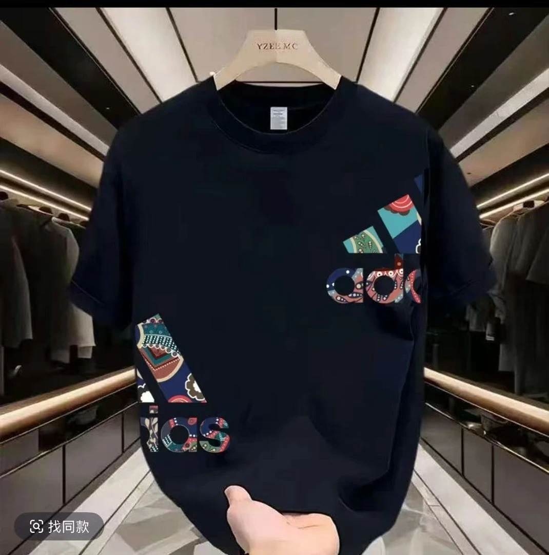 220g棉夏季圆领宽松短袖男女同款情侣装百搭时尚运动简约潮流-D48