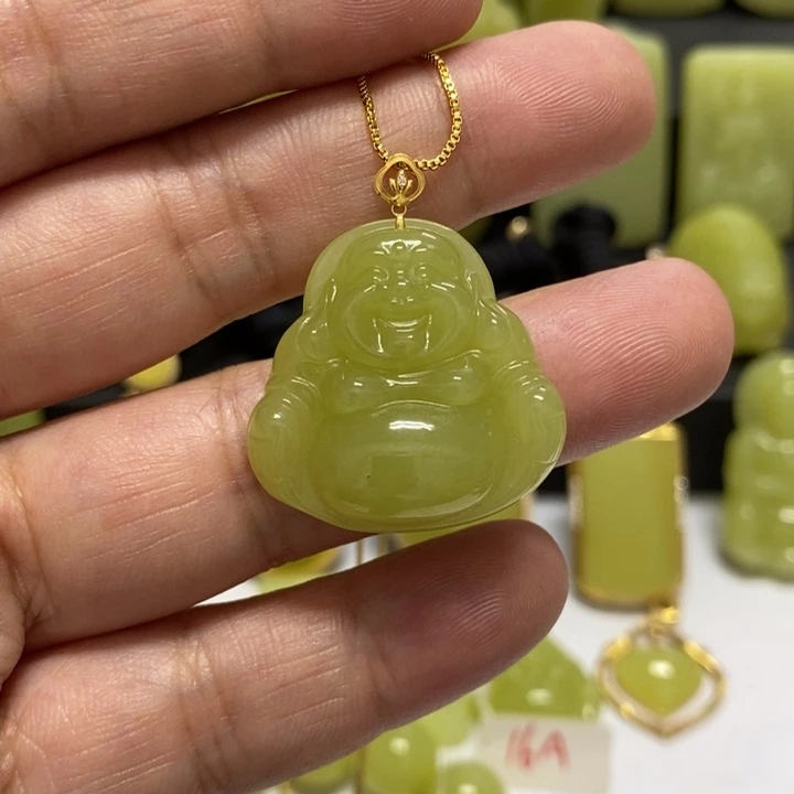 和田玉18K金镶嵌吊坠(不含链)