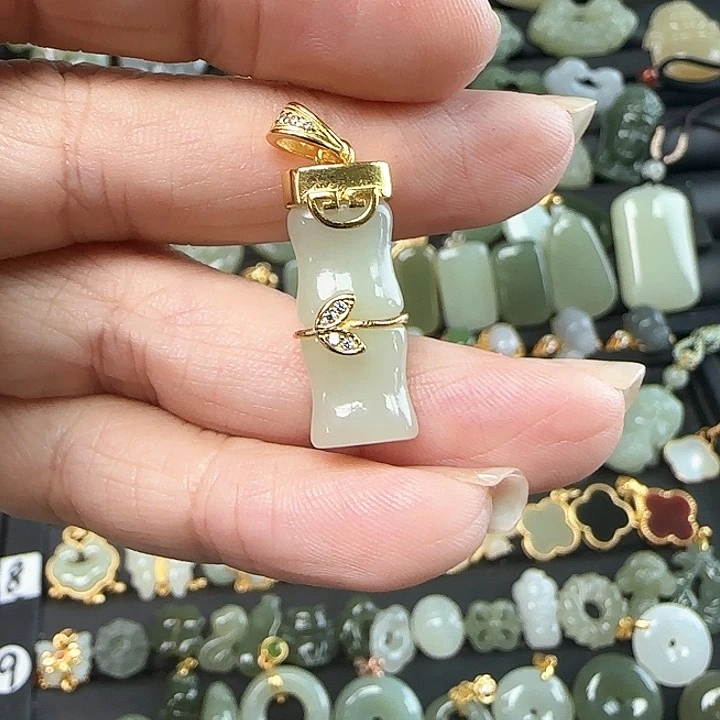 和田玉银S925镶嵌吊坠(不含链)