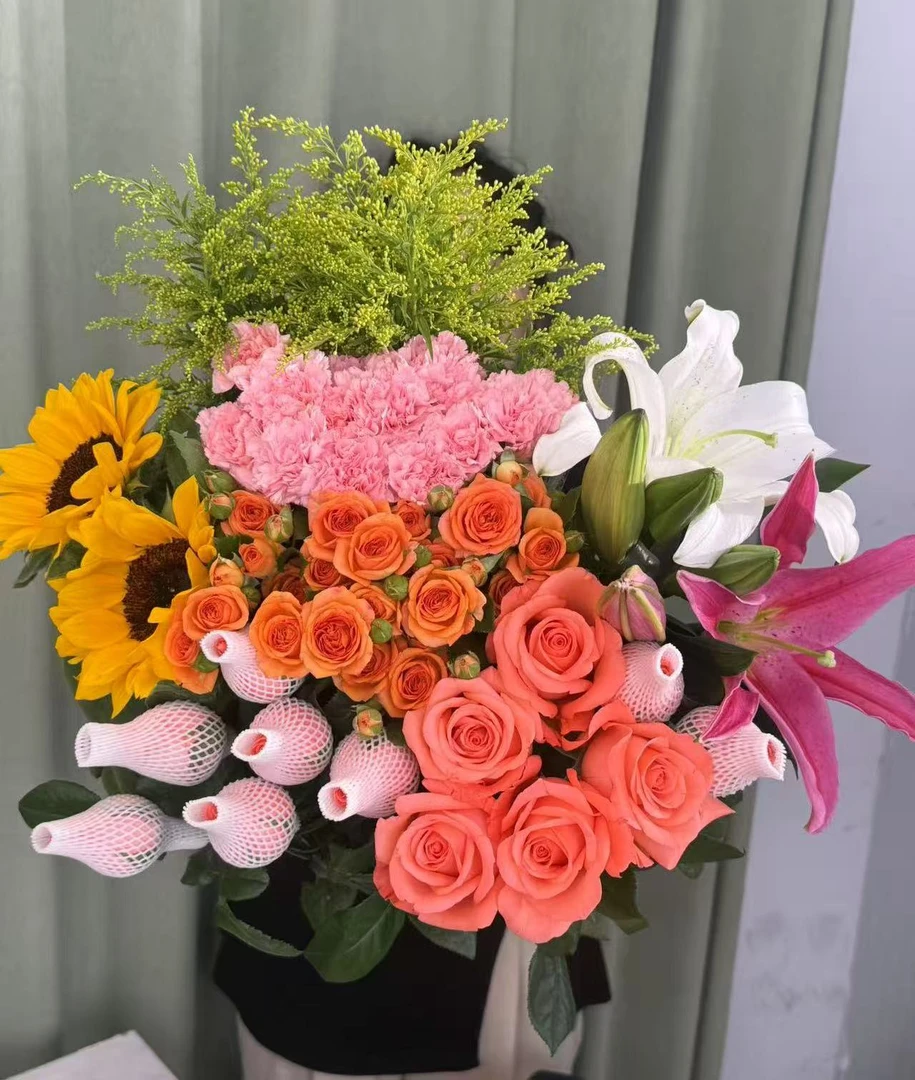 【粉玫瑰香水百合橙芭比组合】爆款鲜花组合 家庭插花客厅水养鲜花