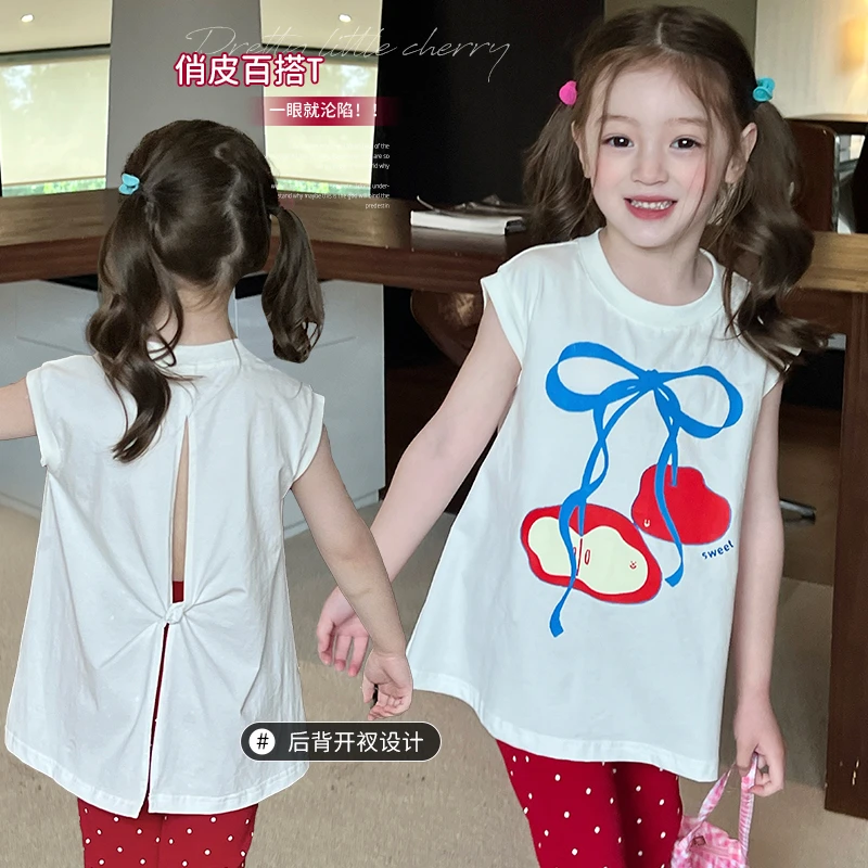 栀了成长记童装女童宽松大版蝴蝶结印花T恤儿童夏季裤子时髦上衣