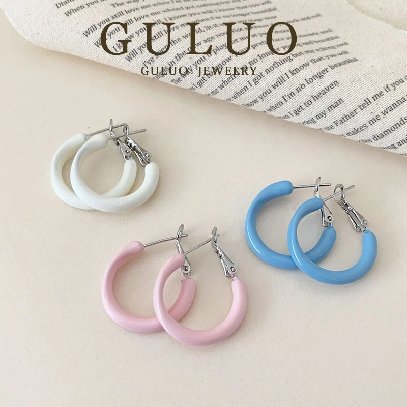 合金珐琅耳饰 彩色珐琅耳圈日常通勤百搭多巴胺小众时尚轻奢耳饰