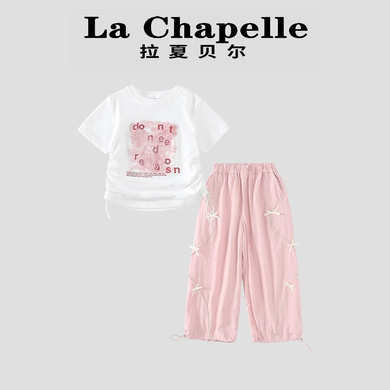 La Chapelle【拉夏贝尔】夏季短袖T恤立体蝴蝶结休闲裤套装LD349