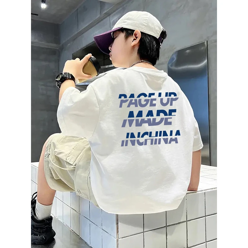 新款男童t恤短袖洋气纯棉夏季宽松新款中大童短袖T恤休闲印花上衣