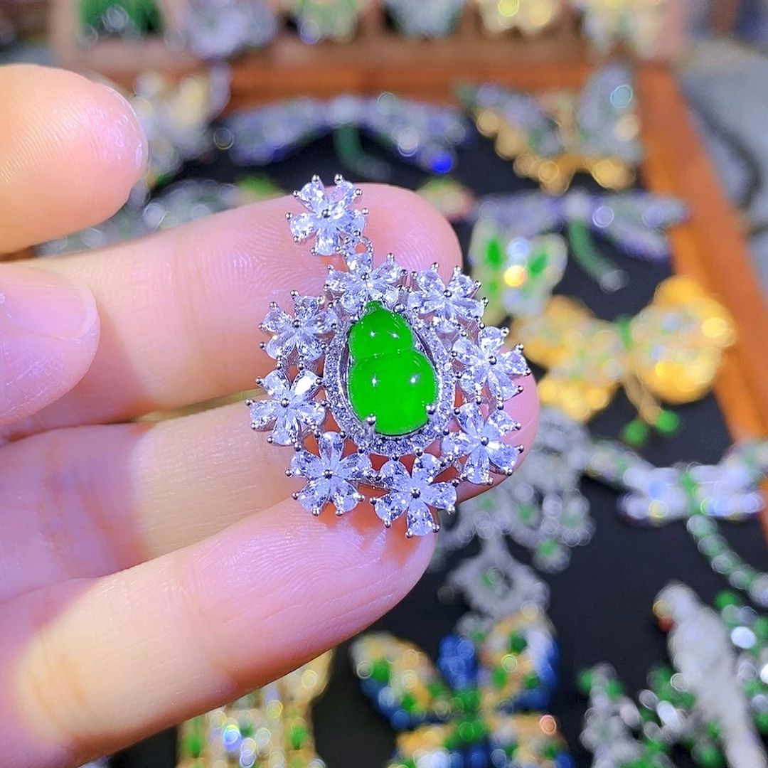 吊坠(不含链)银S925镶嵌翡翠