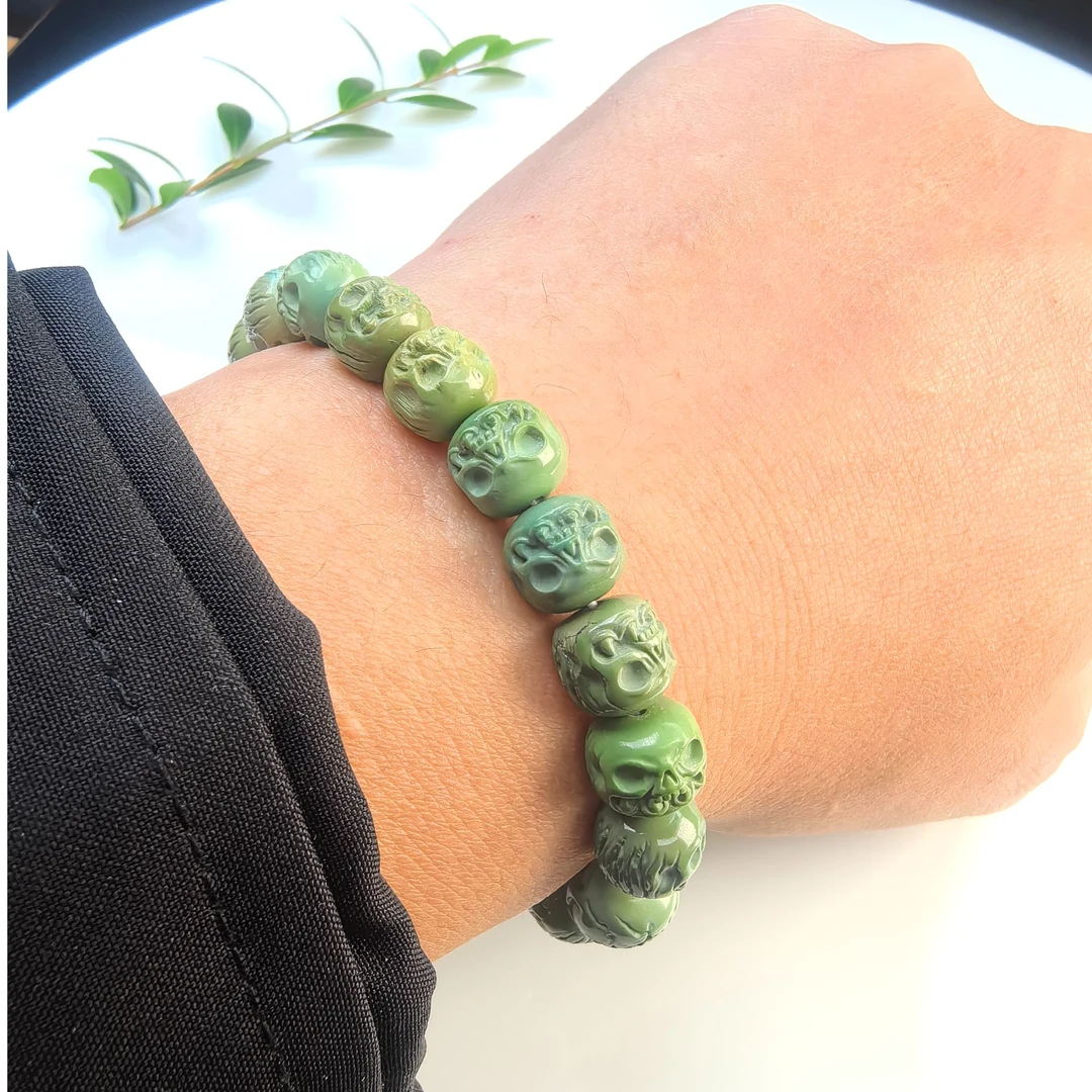 湖北十堰原矿绿松石单圈手串绿色幽灵玉手串时尚手工老绿松石手串