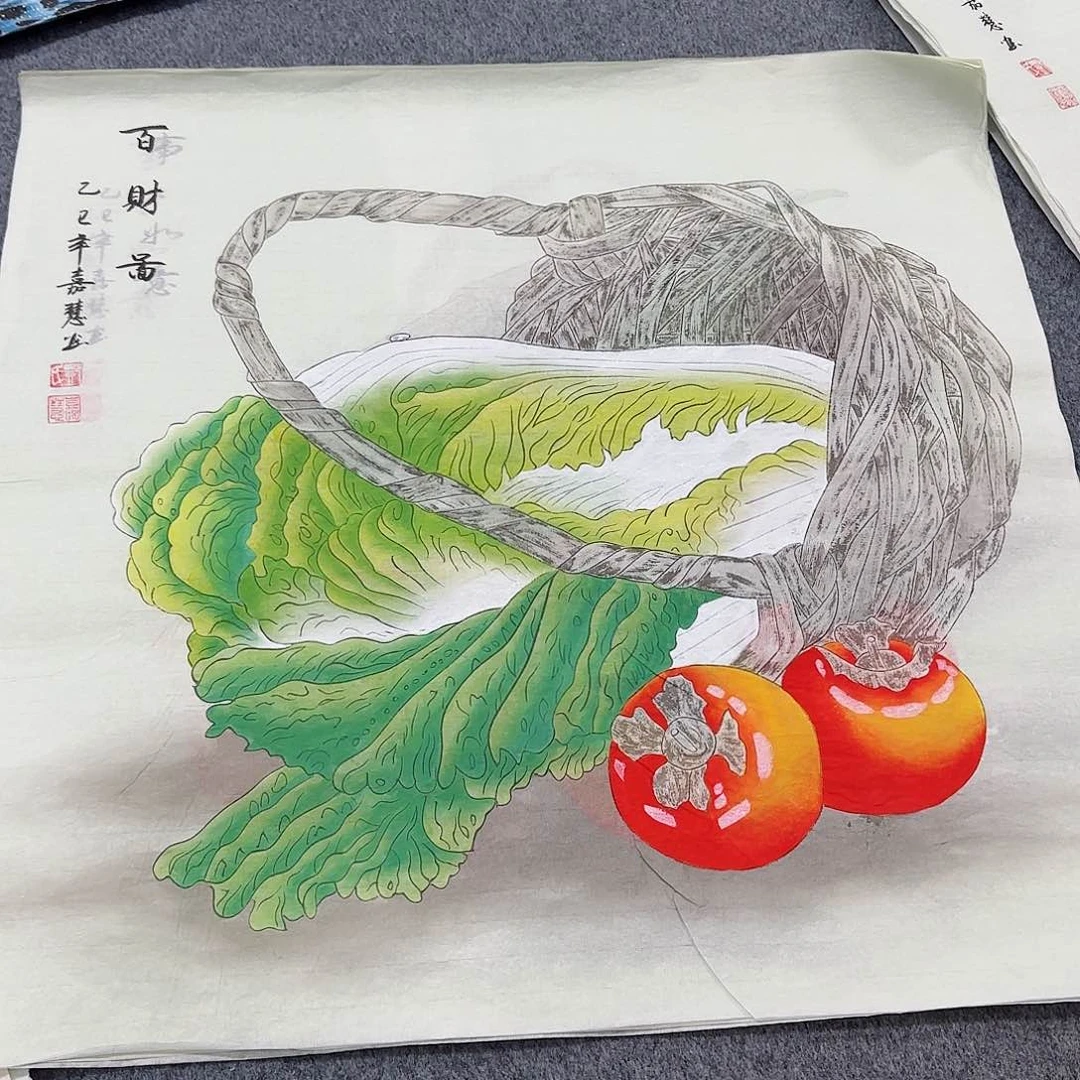 国画尺寸70X70手绘作品