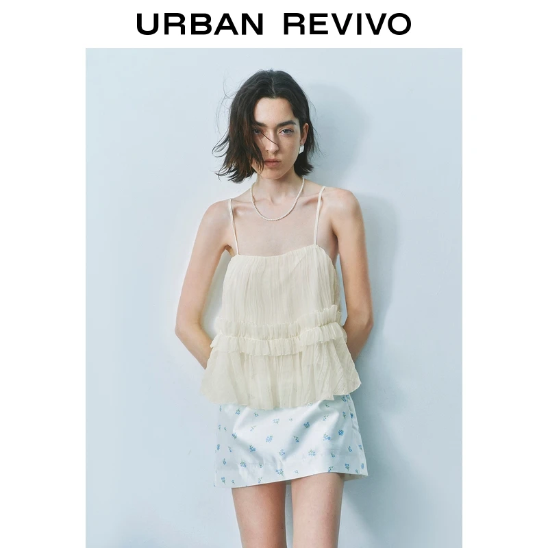 UR2025夏季新款气质优雅内搭木耳边吊带衫无袖上衣女UYU250063