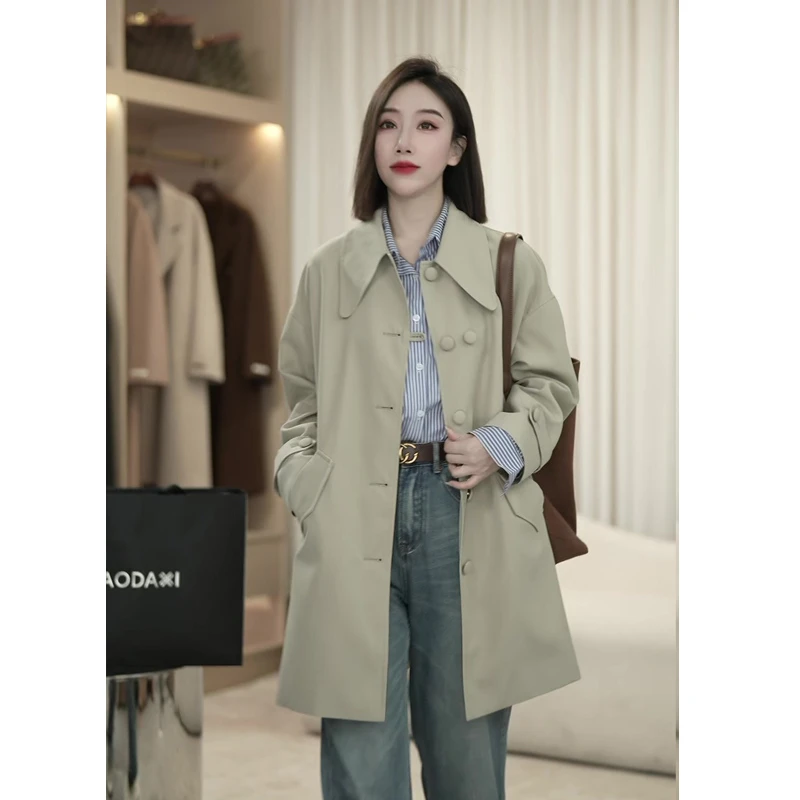 [TONFUNLY]短款-新款简约包扣短款女外套宽松风衣外套女