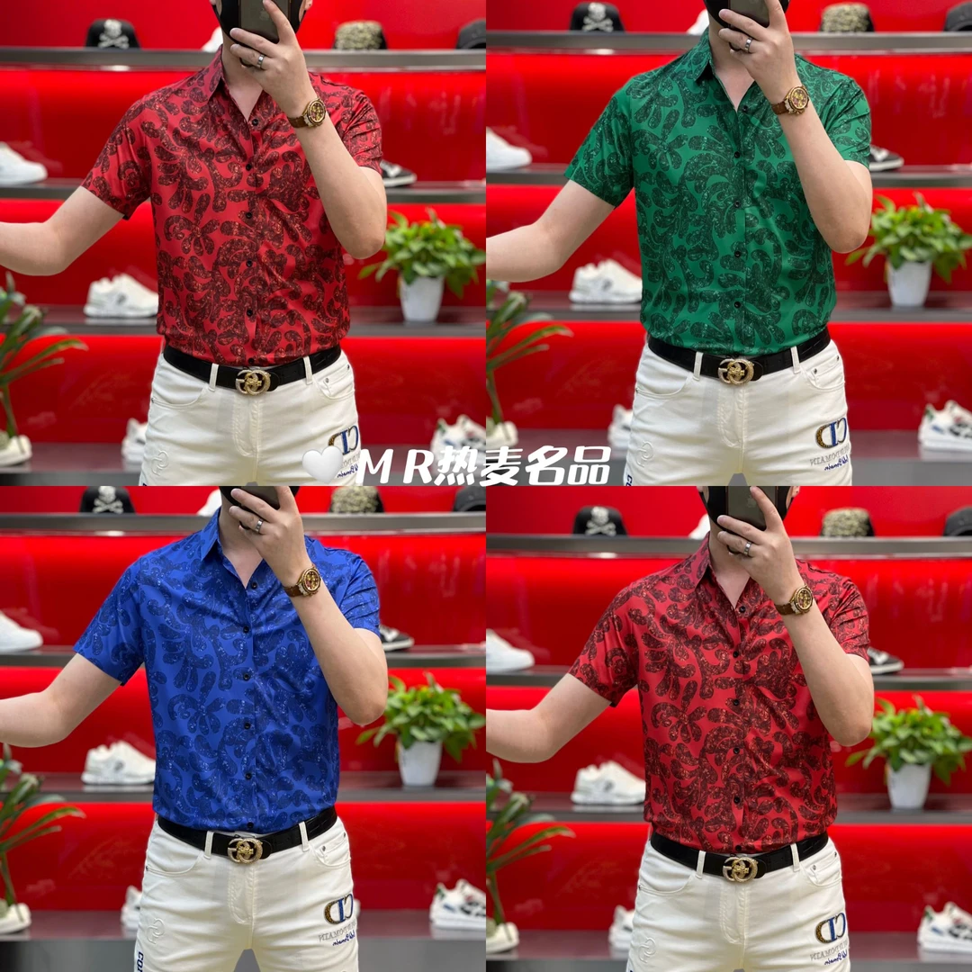 【热麦甄选】2025夏季短袖衬衫活性彼岸花款 男士修身免熨烫弹力