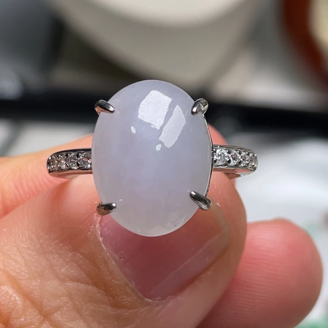 翡翠戒指银S925镶嵌纯天然缅甸翡翠