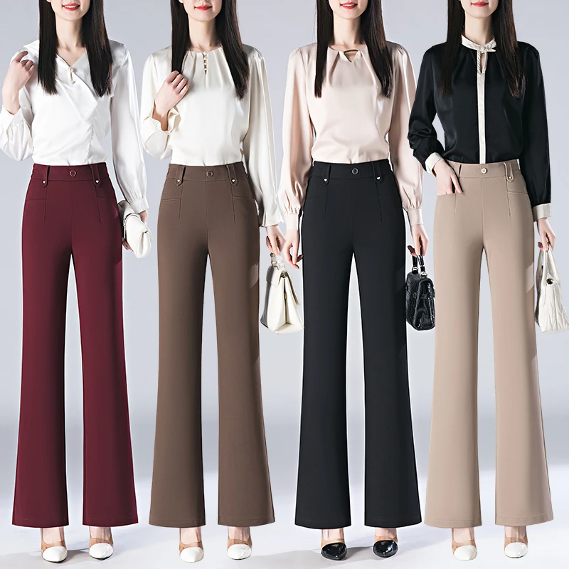 高级垂感宽松喇叭休闲裤高腰显瘦时尚纯色微弹力透气七喜凤女士长