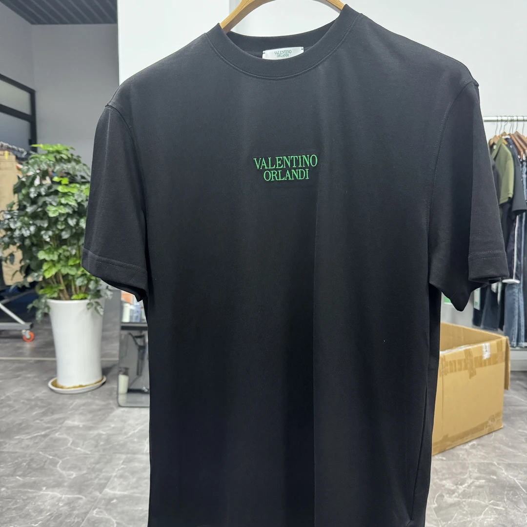 Valentino orlandi男士夏季B版时尚百搭刺绣小标logo圆领短袖T恤