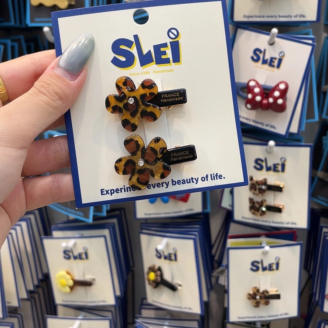 布艺非金属豹纹花朵发夹一组