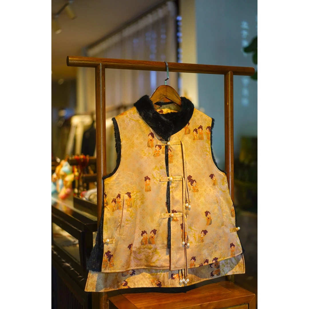 【唐韵珠香】秋冬中国风小唐人印花双面穿无袖宽松短款马甲