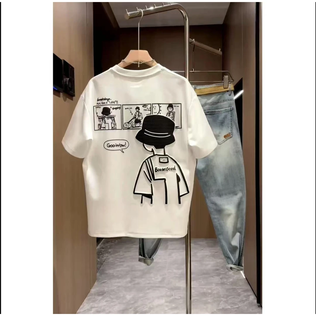 2025美式休闲潮牌人物印花短袖T恤夏季薄款宽松舒适青年半袖棉T恤
