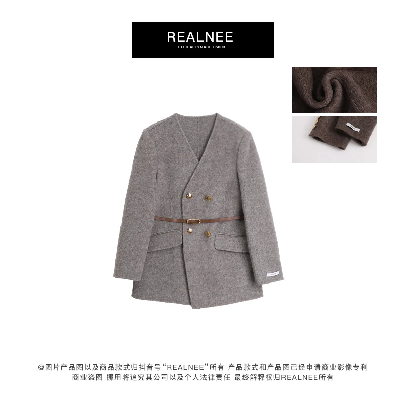 REALNEE【带腰带】高品质92澳洲羊毛西装式外套含MMRL9WT17X18521