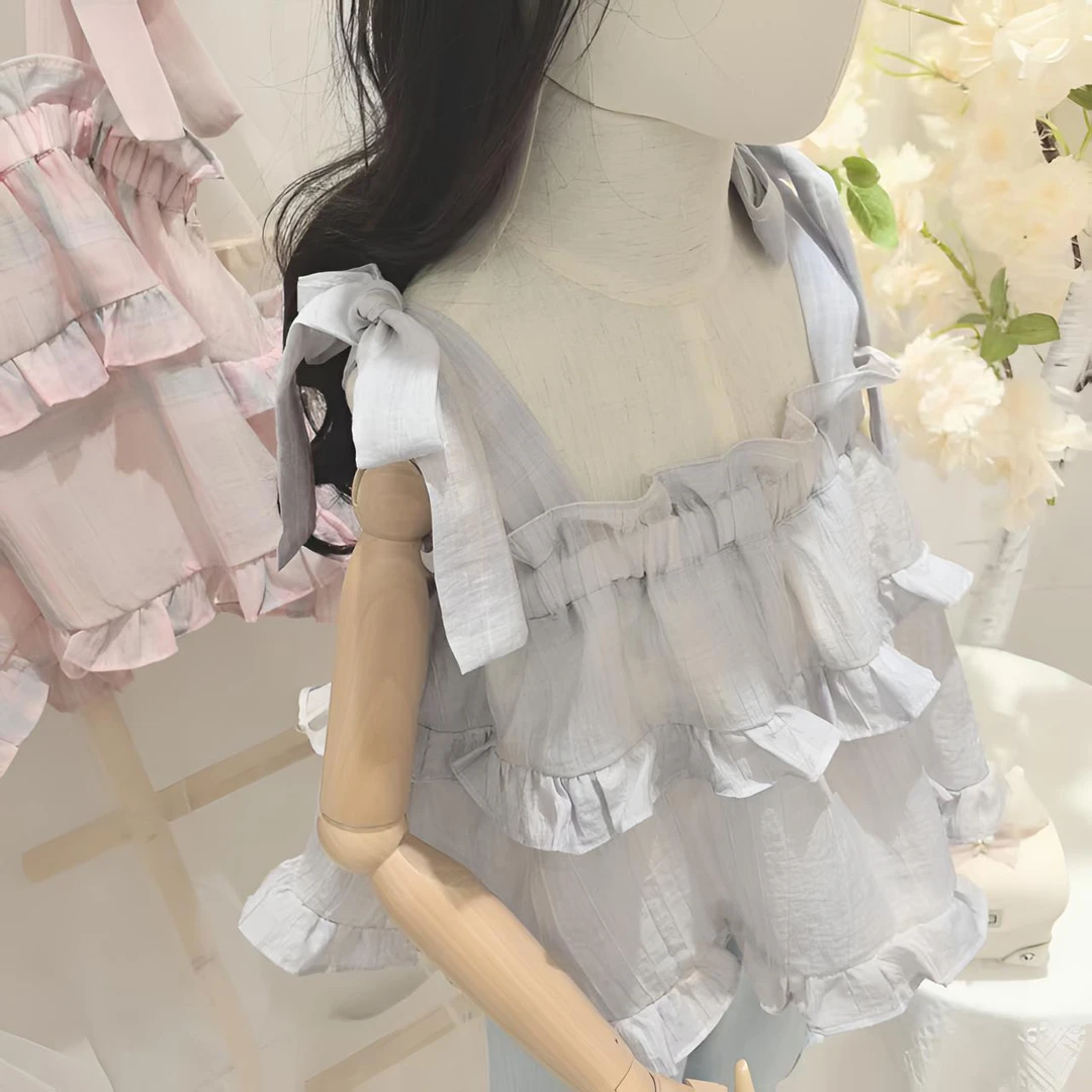 女童夏季新款荷叶边吊带上衣