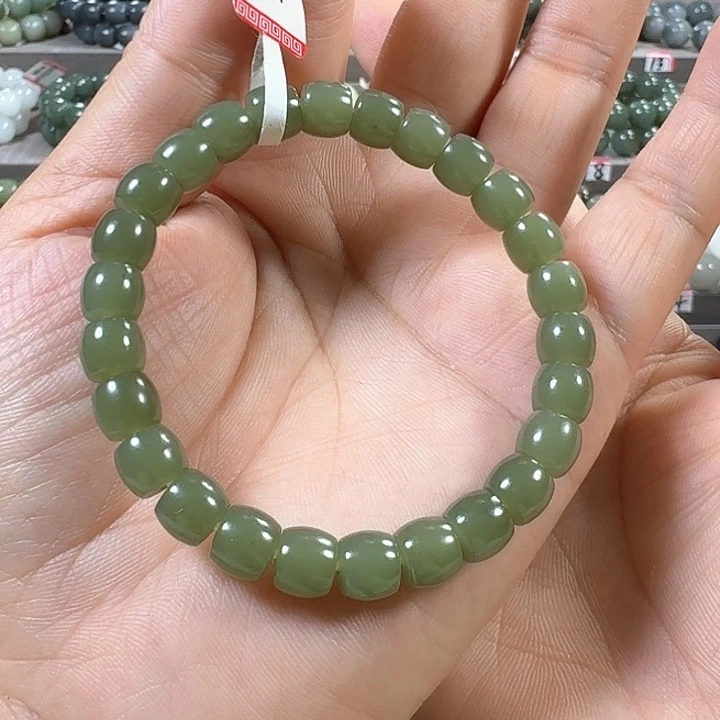 和田玉手链未镶嵌新疆若羌青黄口料直切卡8