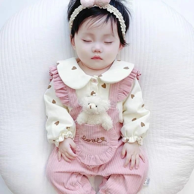 婴儿连体衣服秋款女宝宝假两件超萌可爱双层春宝宝纯棉和尚连体衣