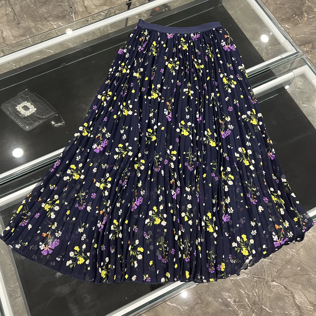 2025新款设计感气质显瘦a字垂坠感褶皱碎花半身裙-25882