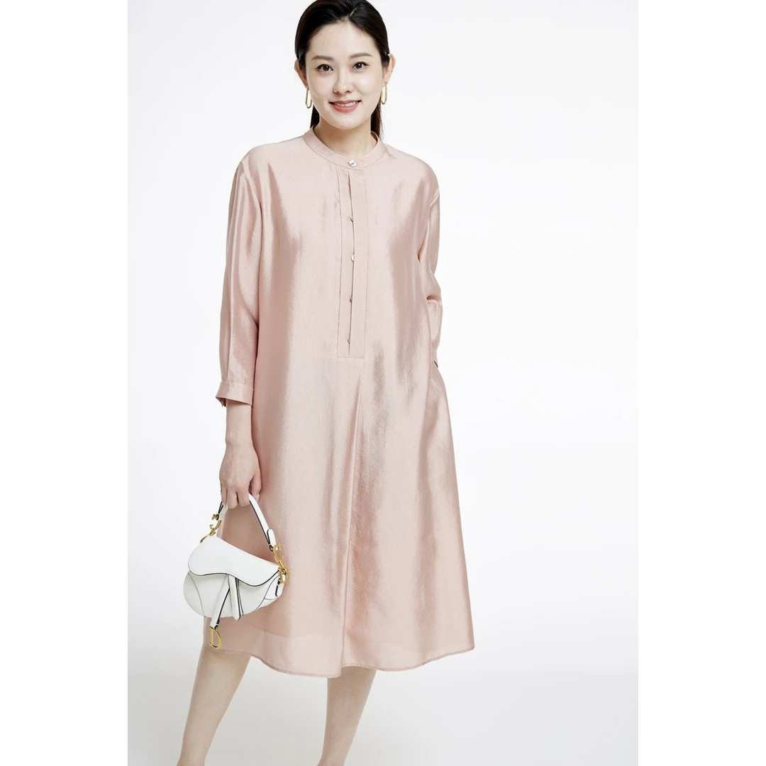 萨侬优雅粉色通勤气质连衣群