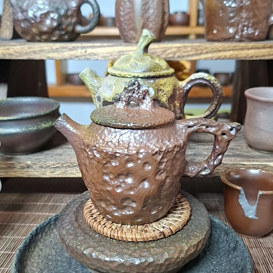 坭兴陶纯柴烧锤纹微瑕180c，4