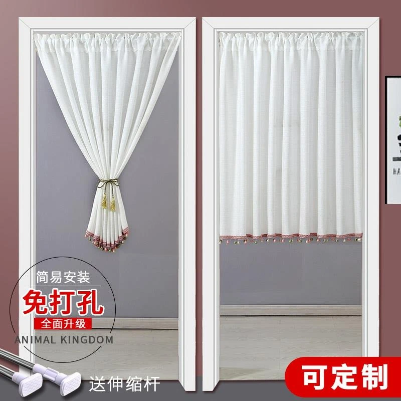 清新纯色门帘遮挡隐私短帘卧室玄关阳台隔断半帘小窗帘订制免打孔
