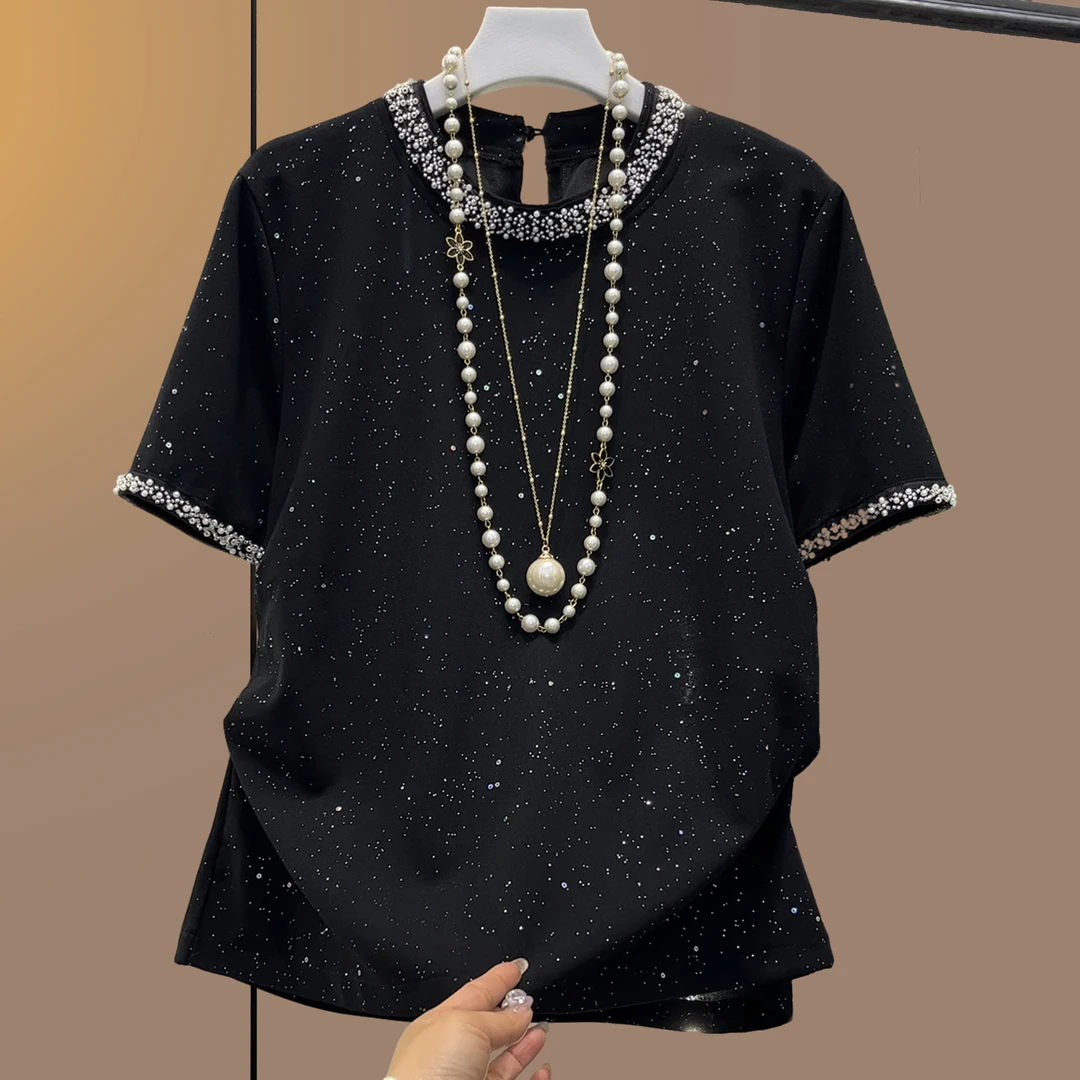 大码女装胖妹妹夏季圆领半袖小衫时尚潮流