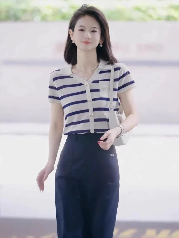 巨好看的夏装一整套气质女神范高级感重要场合通勤条纹上衣套装裙
