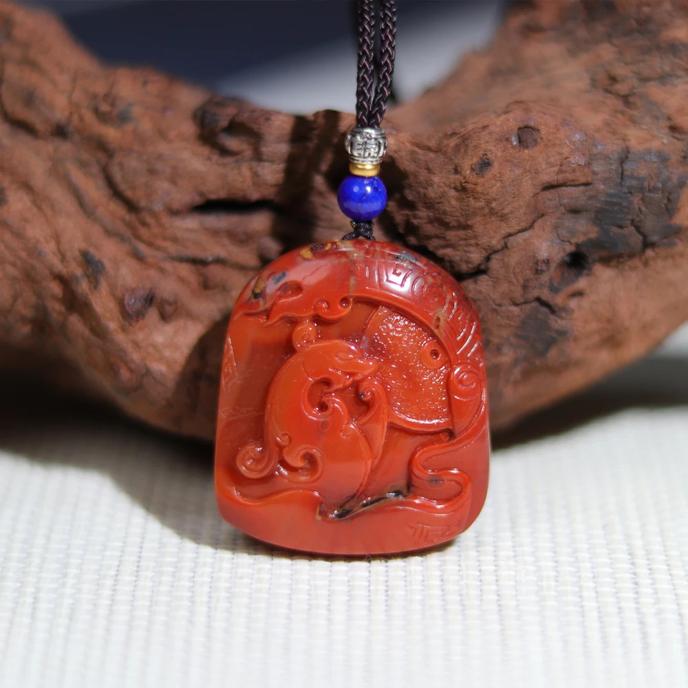 南红挂件·包浆复古龙牌·S925银·SNH070D