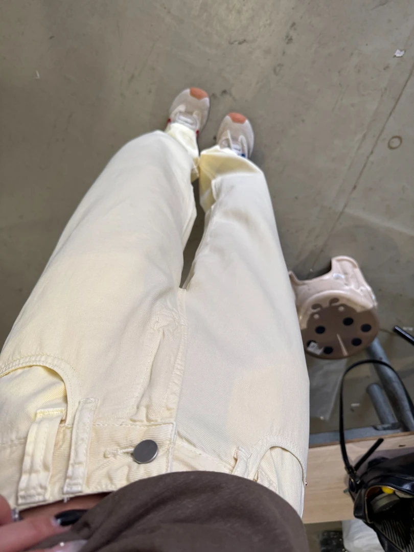 YOYO自制【淡黄色】高腰薄款微弹力夏季中高腰牛仔裤窄版裤