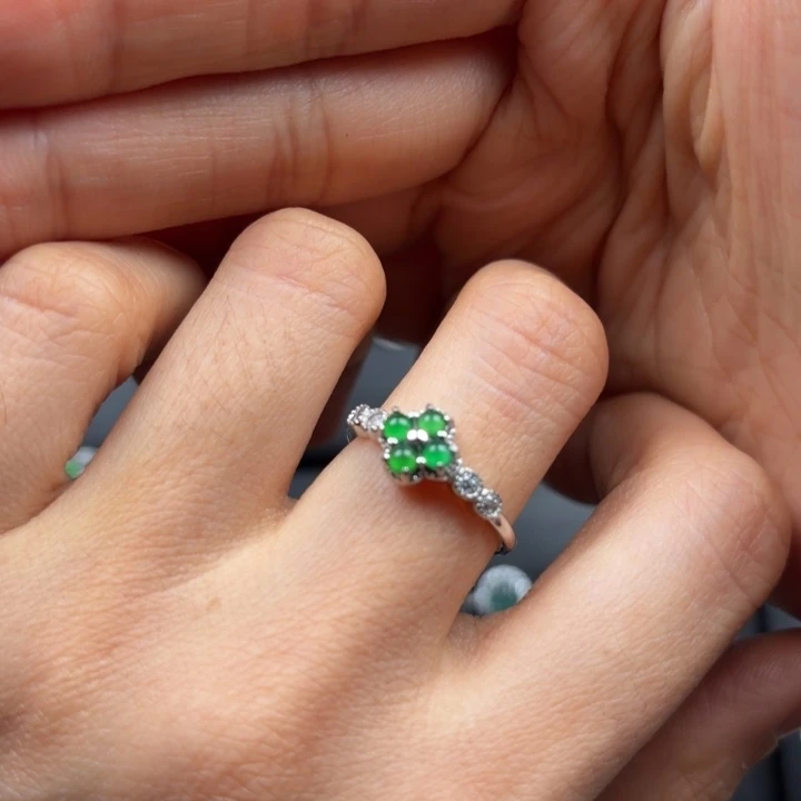 南***狸翡翠银S925镶嵌耳饰