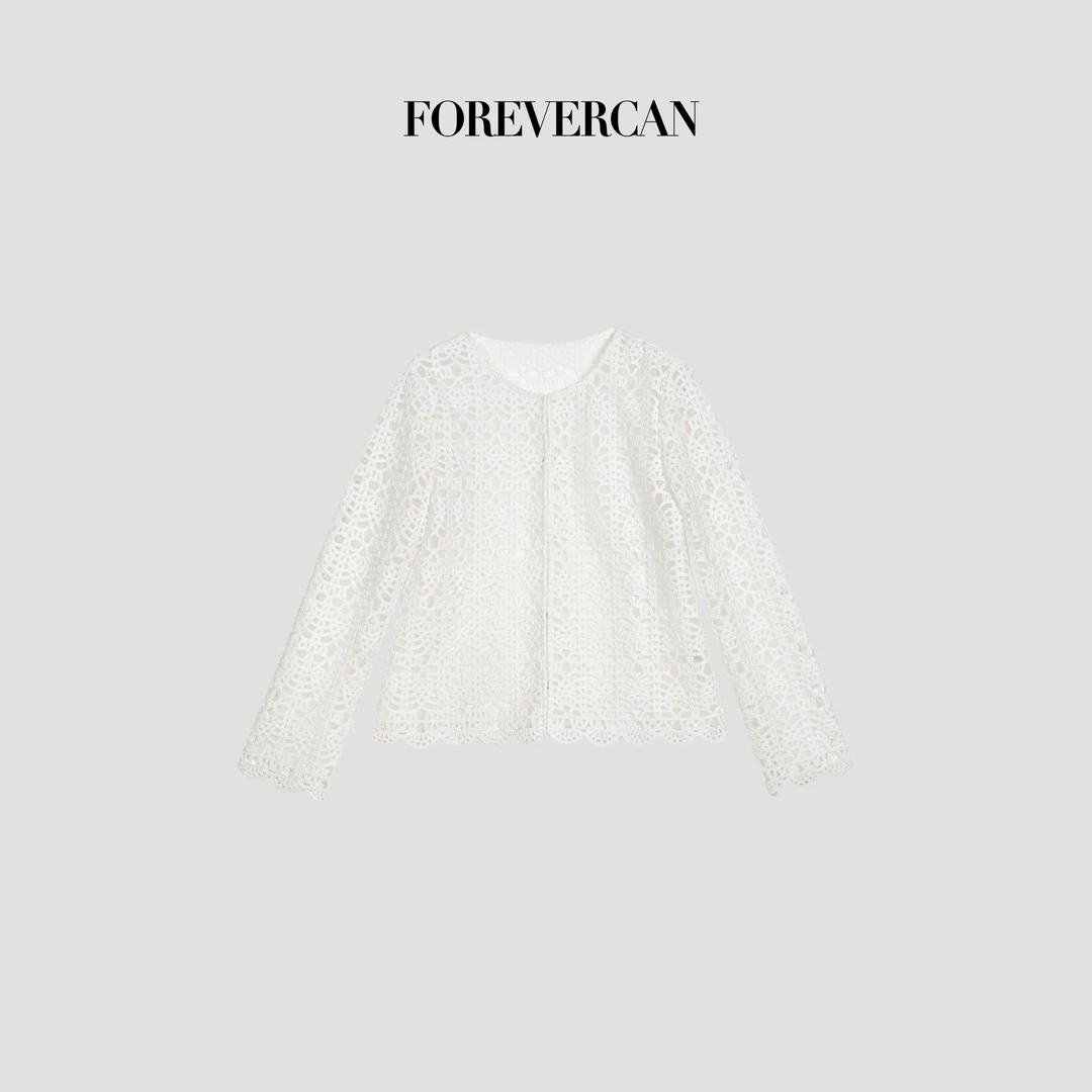 FOREVERCAN“白露未晞”法式重工镂空钩花开衫上衣SC23039