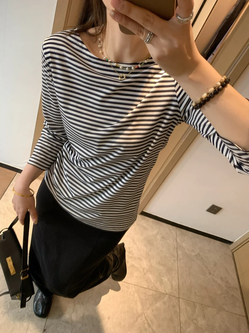 Sun 纯元 新款船领条纹七分袖来咯！优雅知性温婉的极简风！